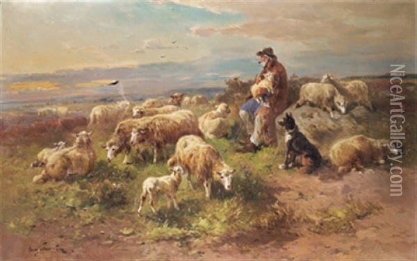 Schafer Mit Seiner Herde Oil Painting - Henry Schouten