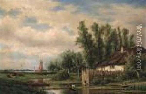 River Landscape (1860) Oil Painting - Adriaen van Everdingen