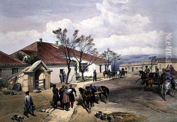 Lord Raglans Head Quarters at Khutur Karagatch, plate from The Seat of War in the East, pub. by Paul and Dominic Colnaghi and Co., 1856 Oil Painting - William Simpson