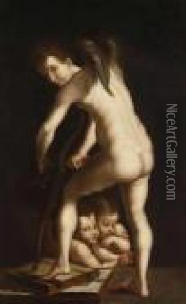 Der Bogenschnitzende Amor. Oil Painting - Girolamo Francesco Maria Mazzola (Parmigianino)