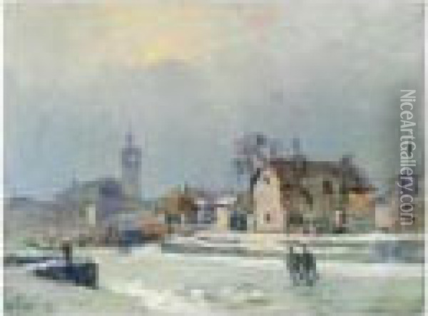 Les Patineurs Sur Le Canal De La Villette Oil Painting - Albert Lebourg