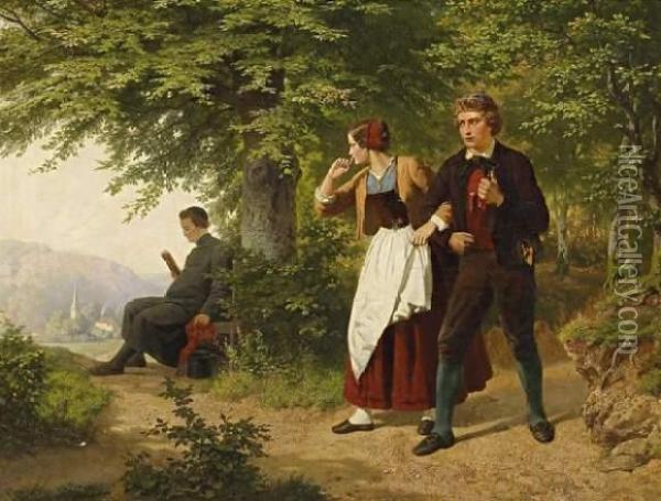 Rendezvous In The Forest Oil Painting - Philippe Lodowyck Jacob Sadee