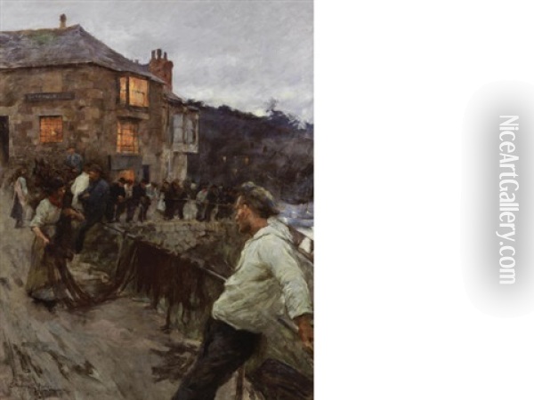 The Quayside, Newlyn Oil Painting - Stanhope Forbes