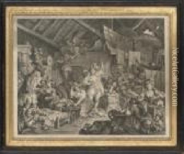 Strolling Actresses Dressing In A Barn Oil Painting - William Hogarth