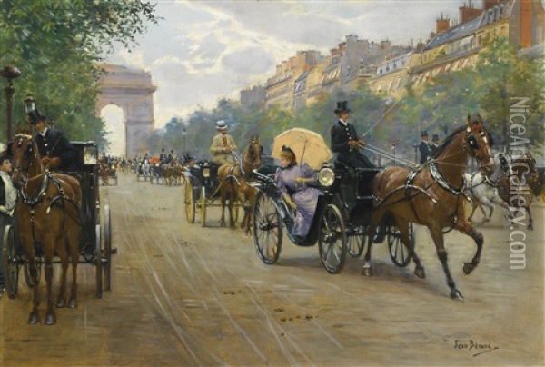 Scene Sur Les Champs-elysees Oil Painting - Jean Beraud