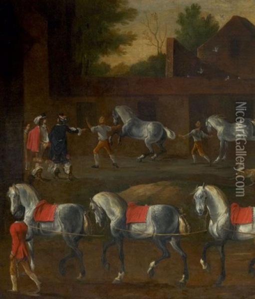 Scene De Dressage Et Vente De Chevaux Oil Painting - Johann Philipp Lemke