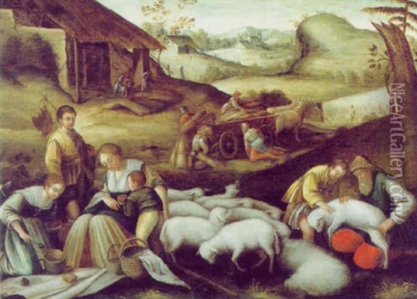 Die Schafschur Oil Painting - Leandro da Ponte Bassano