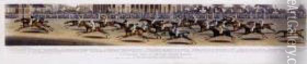 Of Nottinghampanoramic View Of British Horse Racing Oil Painting - Clifton Tomson