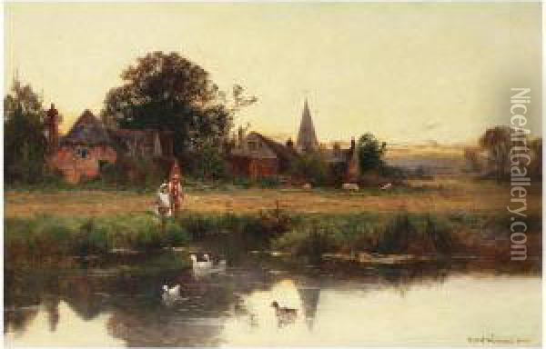 Cottage Landscape Oil Painting - William S. Rose