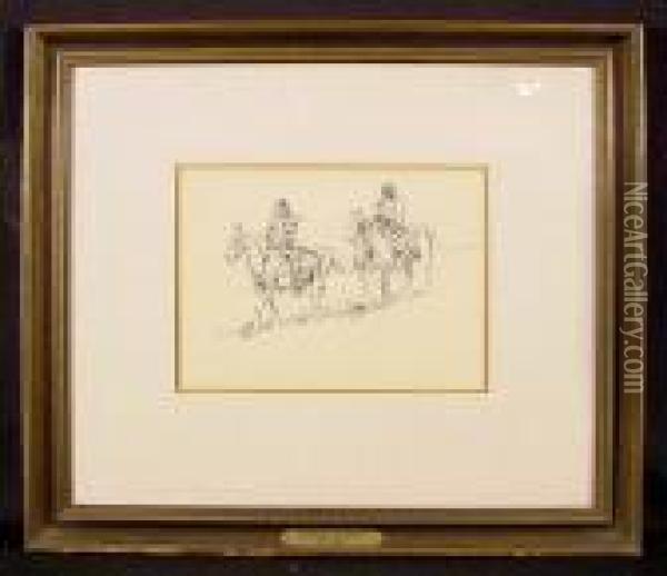 Two Riders On Horseback Oil Painting - John Edward Borein