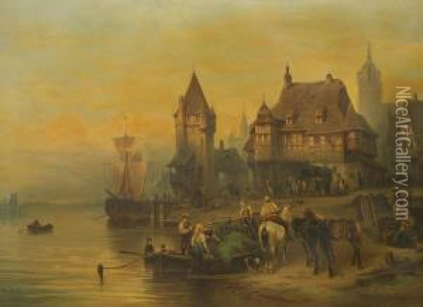 Harbour Scene Oil Painting - Wilhelm Alexander Meyerheim