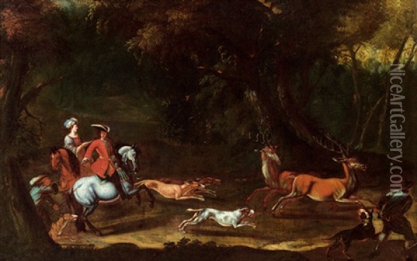 Die Hirschjagd Oil Painting - Johann Elias Ridinger