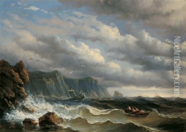 Schiffbruchige Vor Felsiger Kuste Oil Painting - Marcus Jacob Goedkind