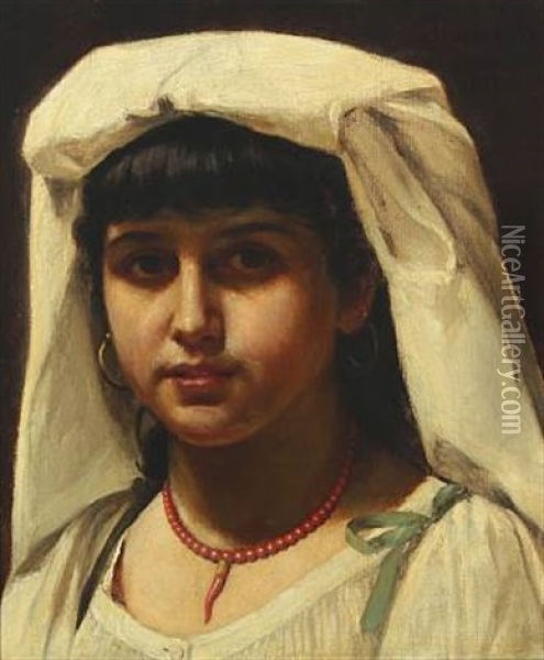 An Italian Woman With A White Headcloth Oil Painting - Gustav Daniel (Yakovlevich) Budkovski