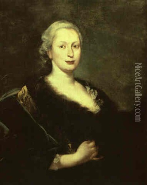 Portrait Of A Lady With A Fur And Lace-trimmed Dress Oil Painting - Martin van Meytens the Younger