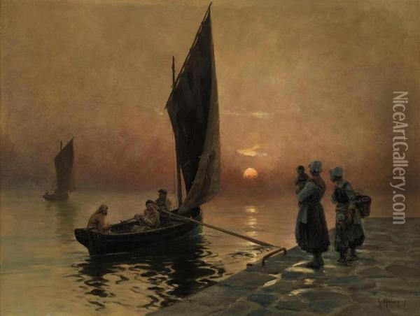 The Return Of The Fishermen Oil Painting - Georges Philibert Charles Marionez