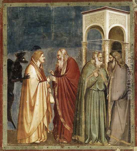 No. 28 Scenes from the Life of Christ- 12. Judas' Betrayal 1304-06 Oil Painting - Giotto Di Bondone