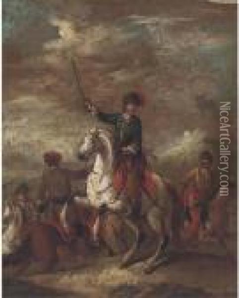 A Cavalry Officer Leading His Men Oil Painting - Francesco Simonini