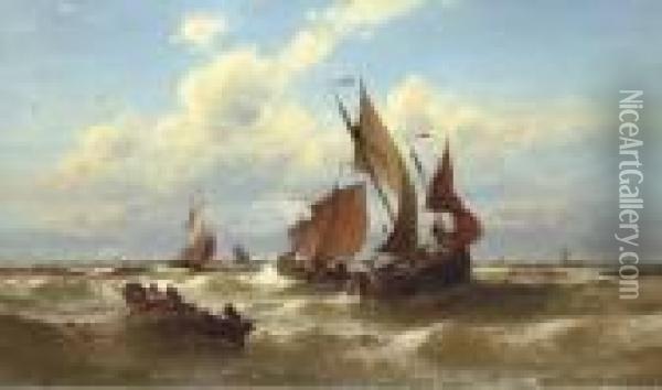 Bateaux De Blankenberghe: Fishing On A Choppy Sea Oil Painting - Theodor Alexander Weber