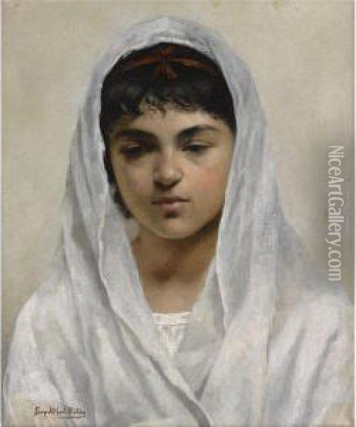 Girl In White Oil Painting - Leopold Carl Muller