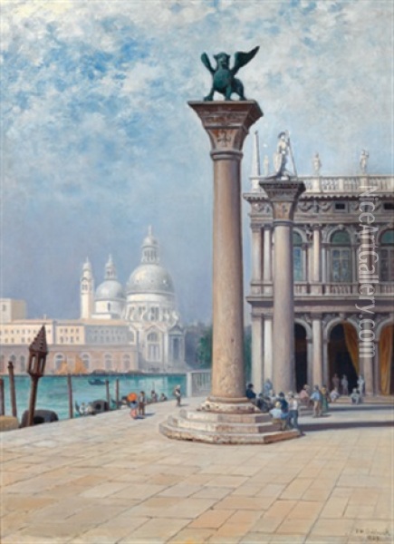 Venedig-blick Vom Markusplatz Auf Die Kirche Santa Maria Della Salute Oil Painting - Frans Wilhelm Odelmark