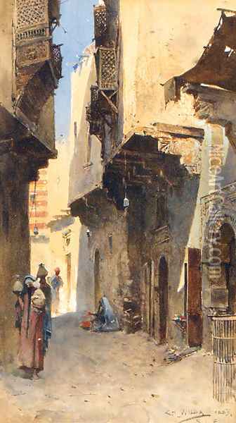 An Arab Backstreet Oil Painting - Charles Wilda