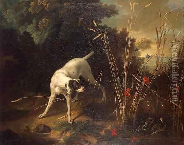 Dog Pointing a Partridge Oil Painting - Jean-Baptiste Oudry