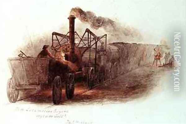 Old Locomotive Engine Wylam Colliery Oil Painting - Thomas H. Hair