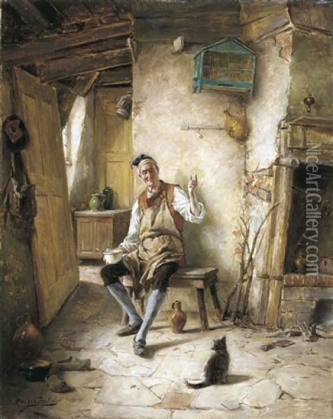Nicolas Et Chat Oil Painting - Gerard Jozef Portielje