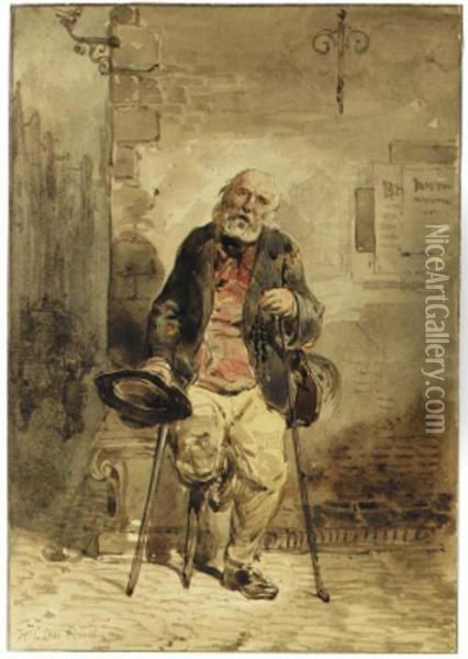 An Bearded Old Man Begging In The Street Oil Painting - Herman Frederik Carel ten Kate
