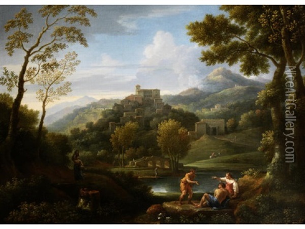 An Italianate Landscape With Classical Figures Oil Painting - Jan Frans van Bloemen