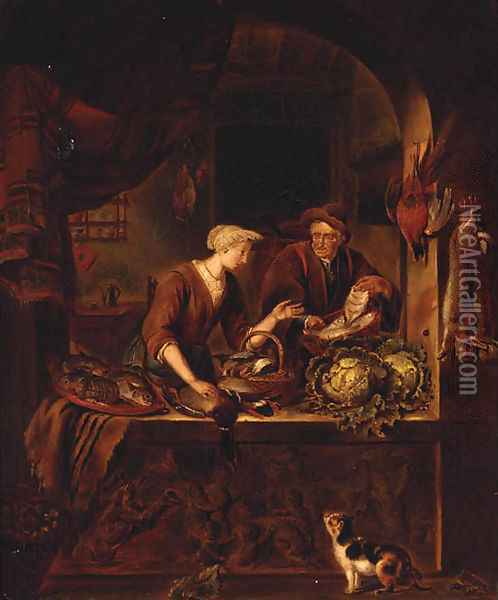 Preparing A Feast Oil Painting - Of Willem Van Mieris
