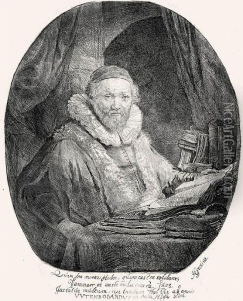 Jan Uytenbogaert, Preacher Of The Remonstrants (b., Holl.279; H.128; Bb.35-d) Oil Painting - Rembrandt Van Rijn
