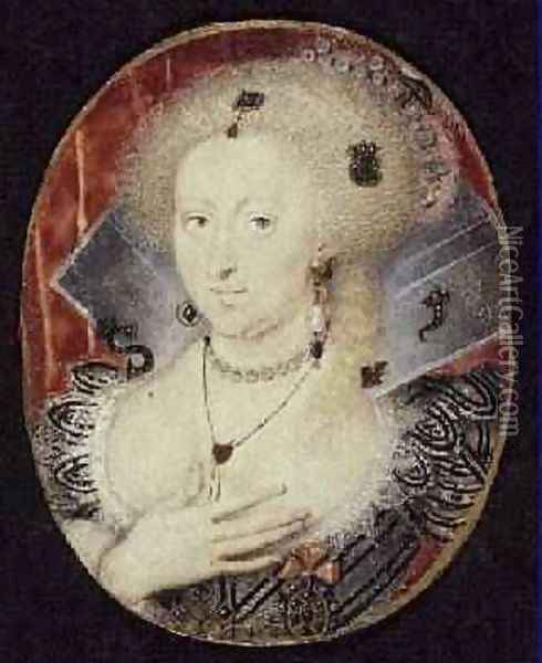 Queen Anne of Denmark miniature Oil Painting - Isaac Oliver