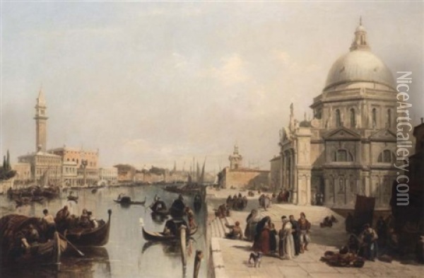 The Entrance To The Grand Canal From The Piazzetta, Venice Oil Painting - Edward Pritchett
