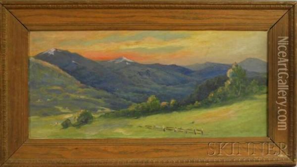Sunset Along The Mountains In Summer Oil Painting - C. Myron Clark