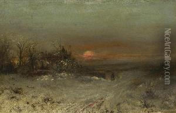 Winterlandschaft Im
 Abendlicht. Oil Painting - Joseph Friedrich N. Heydendahl