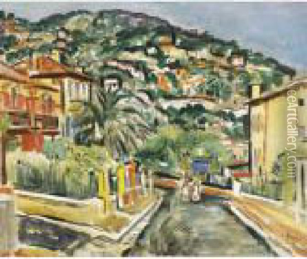 Street Scene, Vence Oil Painting - George Leslie Hunter