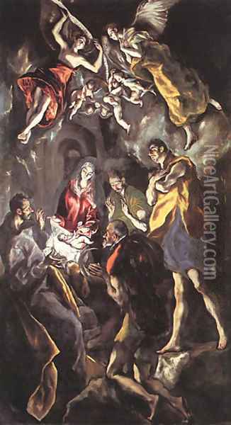 The Adoration Of The Shepherds C 1614 Oil Painting - El Greco (Domenikos Theotokopoulos)