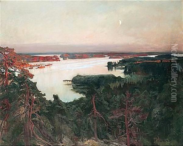 Kesailta Haikon Selalla (Summer Evening, Over Haiko Fjord) Oil Painting - Albert Edelfelt