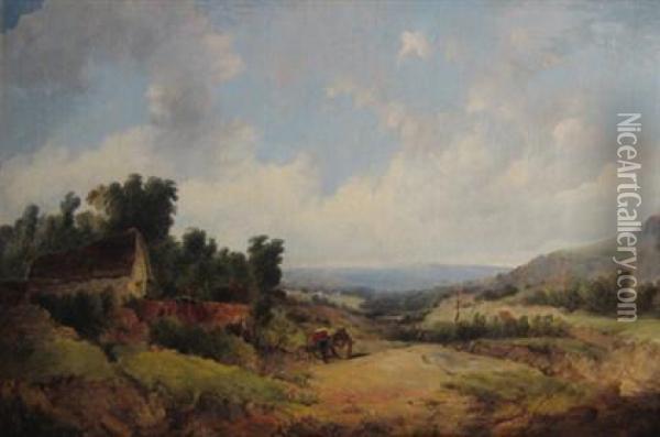Cottage In English Landscape Oil Painting - A.H. Vickers