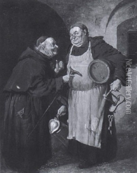 Zwei Monche Im Gesprach Oil Painting - Oluf Simony Jensen