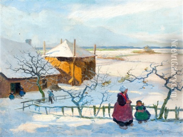 Boerderij In Zonnig Sneeuwlandschap Oil Painting - Hendrik Van Steenwijk