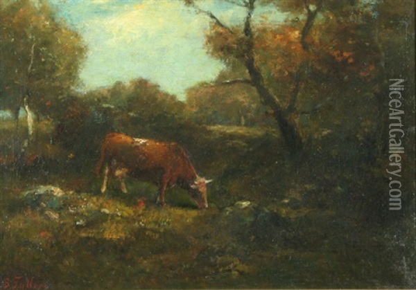 Cows In The Wooded Landscape Oil Painting - George F. Fuller