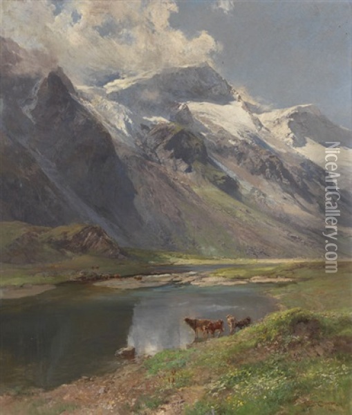 Bei Kaprun: Mooserbodental Mit Blick Auf Den Karlinger Gletscher Oil Painting - Edward Theodore Compton