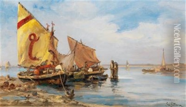Fishermen In The Venetian Lagoon Oil Painting - Leontine (Lea) von Littrow
