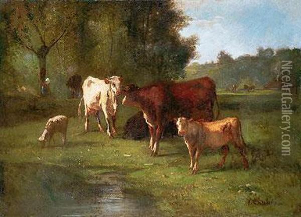 Paisaje Con Vacas Oil Painting - Antonio Cordero Cortes