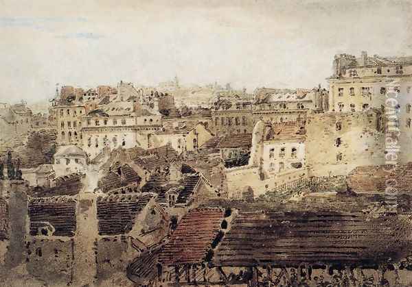 Paris: View of Roofs looking toward Montmartre Oil Painting - Thomas Girtin