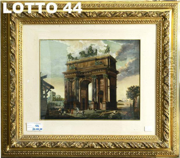 Arco Della Pace Con In Sfondo Duomo Di Milano Oil Painting - Giovanni Migliara