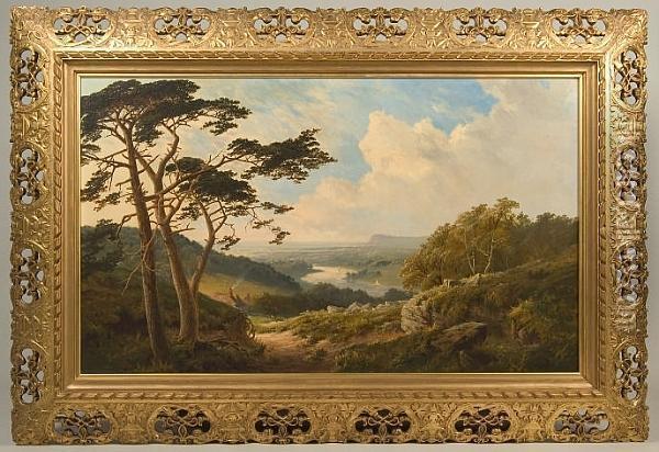 An Extensive Landscape Over A River Valley Oil Painting - Edward Hacker